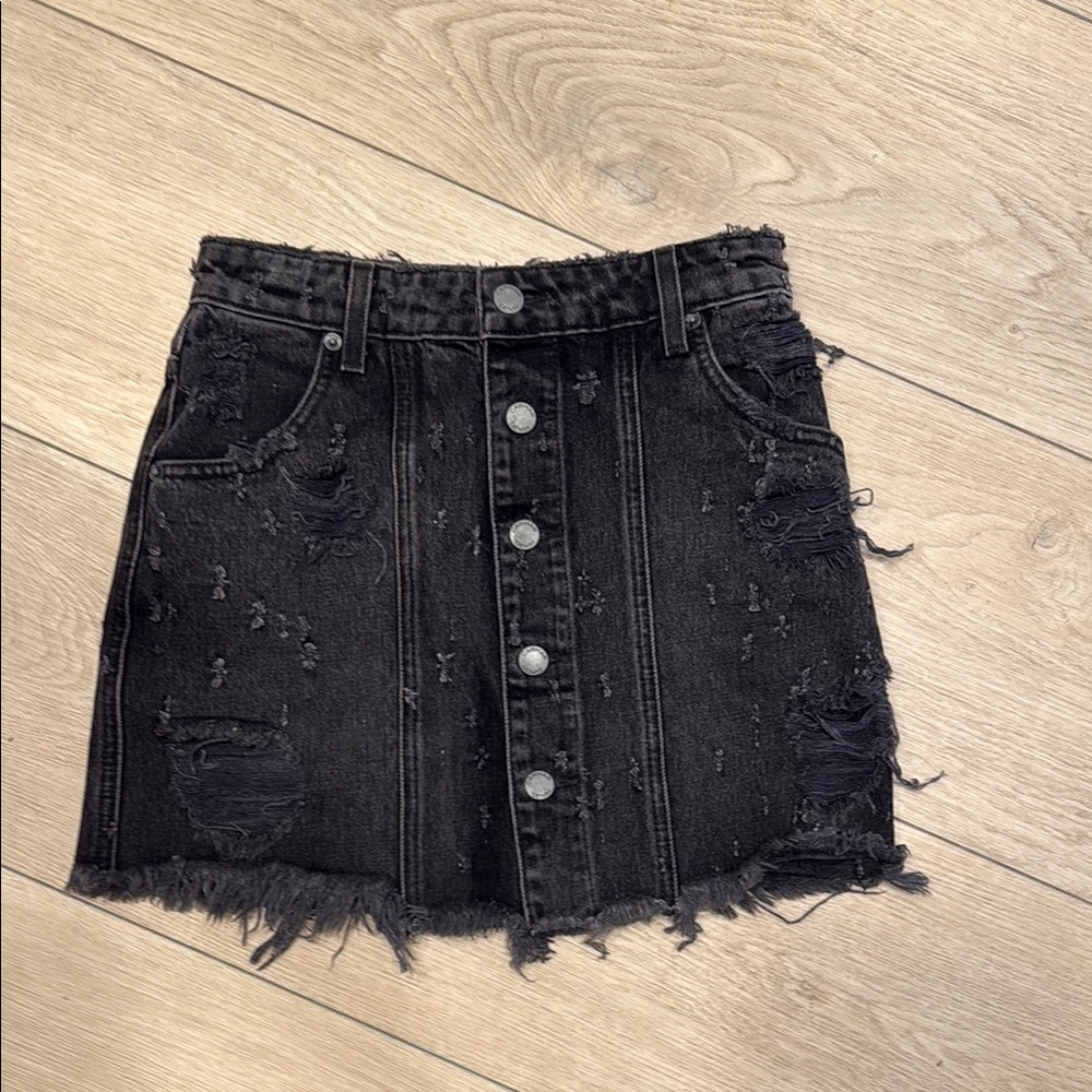Black Distressed Denim Skirt
